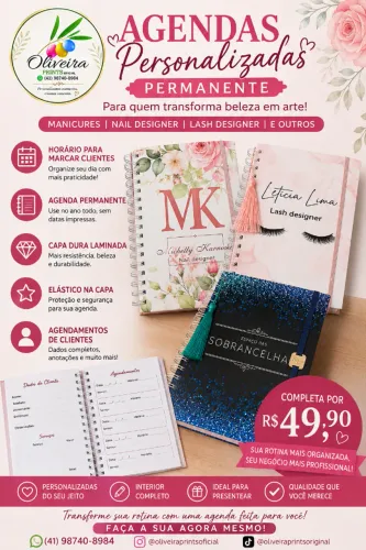 Agenda personalizada para Agendamento de Clientes . Capa dura.