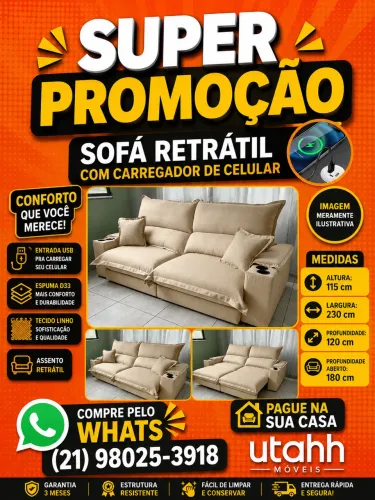 SOFÁ RETRÁTIL RECLINÁVEL COM CARREGADOR APROVEITE ESSA PROMOÇÃO 