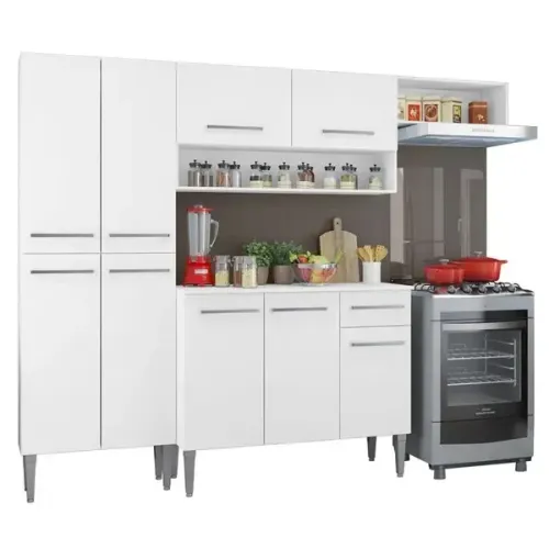 Armário de Cozinha Completa com Armário e Balcão 229cm Emilly Madesa