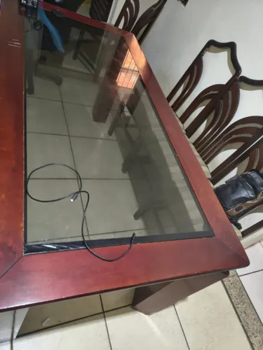 Conjunto Sala de Jantar Madeira Maciça - Buffet + Mesa Vidro + 6 Cadeiras