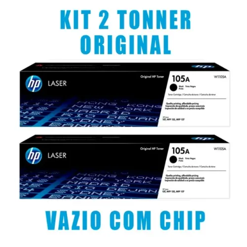 Kit 2 Tonner Original HP Laser 105A W1105A Com Chip (Vazio sem Tinta - Precisa Carregar)