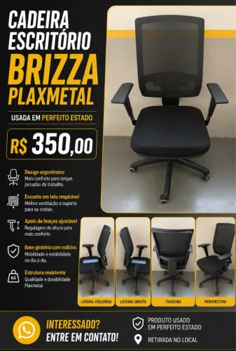 Cadeira Escritório Giratória Brizza Plaxmetal