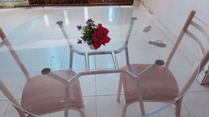 Mesa de inox pra 6 cadeiras com vidro temperado