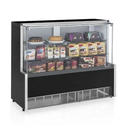 Balcão Seco/Neutro 1,40M - Linha Aurora - Preto c/ Iluminação Vidro Reto - Gelopar