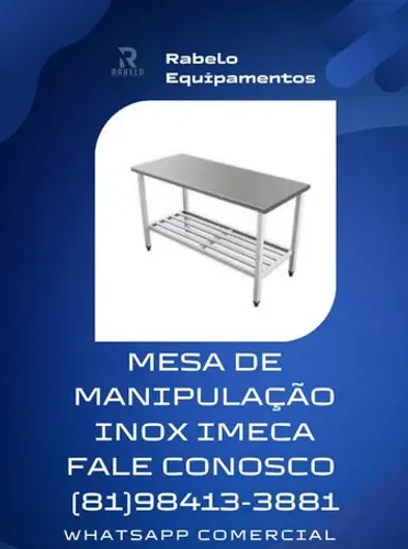 Mesa de inox para manipulação em até 10x sem juros no cartão