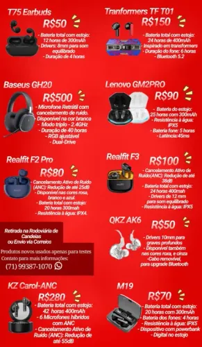 Fones de Ouvido bluetooth a partir de 50 reais