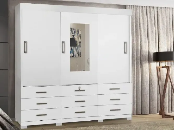 Promoção! Guarda-Roupa Itapema Plus 3 Portas c/ espelho Branco Até 12x 