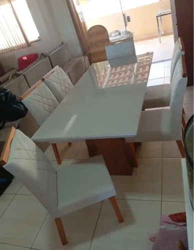 Mesa de jantar 180x90 6 Lugares Cadeiras 100% Madeira 