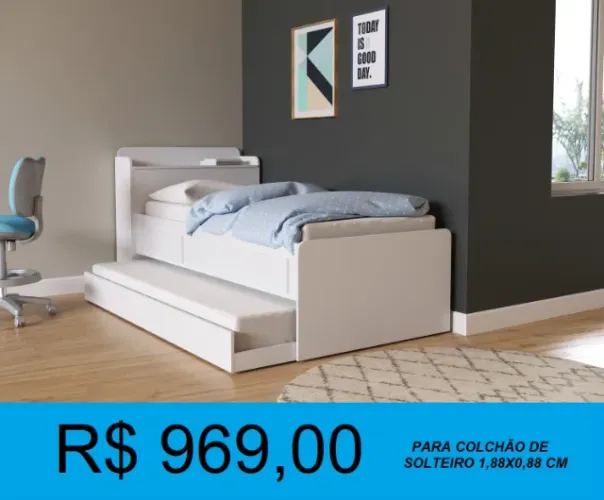 Cama solteiro bibox com auxiliar e gavetas - Entrega e montagem gratis