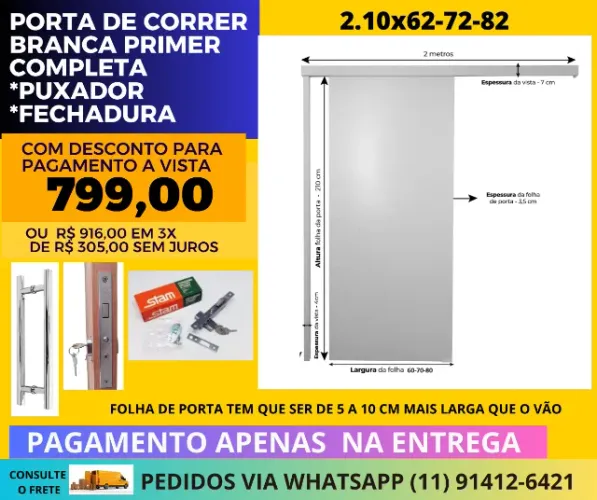 porta de corrermod p02 com fechadura bico de papagaio stam