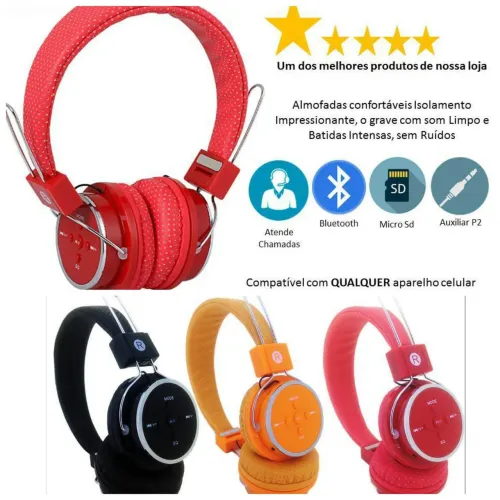 Fone de Ouvido com Microfone headphone bluetooth sem fio - Som Limpo e Potente