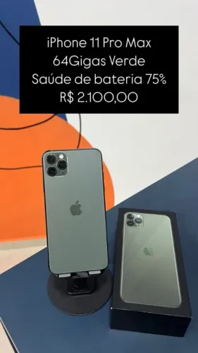 iPhone 11 Pro Max 64GB Verde Saúde de bateria 75% R$ 2.100,00 | Loja Física | 