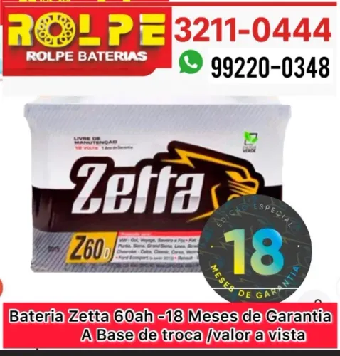 Bateria Zetta 60ah \ 18 Meses de Garantia \A Base de Troca