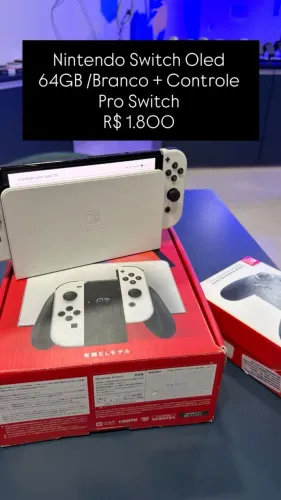 Nintendo Switch Oled 64GB /Branco + Controle Pro Switch R$ 1.800