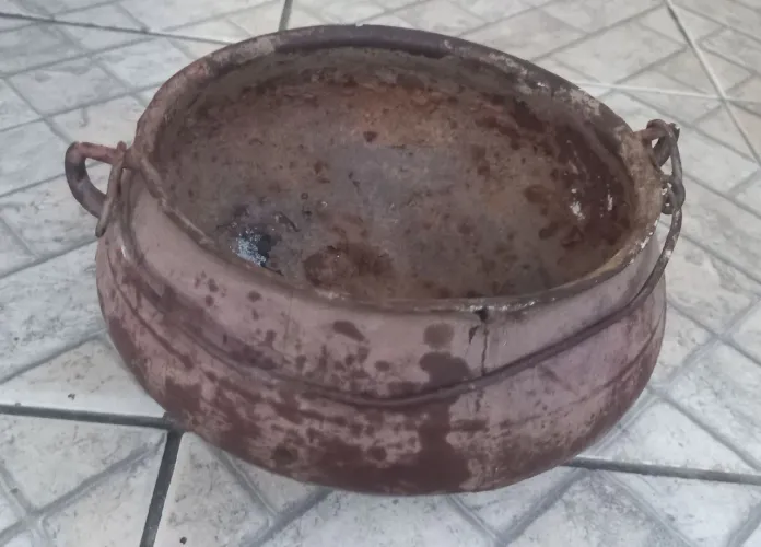  Caldeirão ferro fundido furado panela ferro fundido cozinha caipira enfeite decoração 