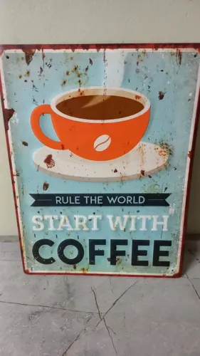 Placa Decorativa de Metal tok stok - Start with Coffee