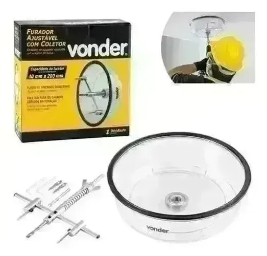 Furador Ajustável Gesso Drywall de 40 mm a 200 mm com coletor Vonder
