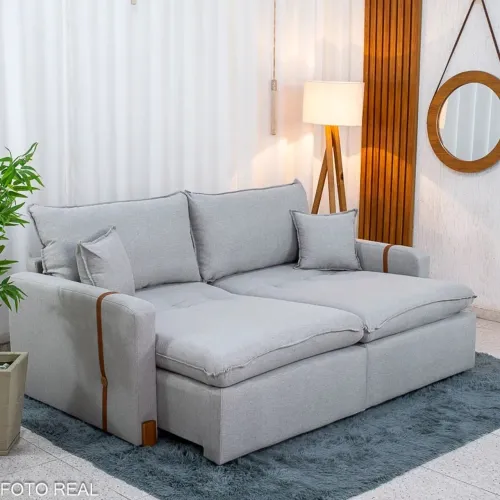Sofá Cama Retrátil Zara 2.00m Linho Cinza rf65
