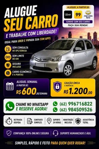 Toyota Etios 2017 DISPONÍVEL PARA ALUGUEL 