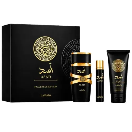 Kit Lattafa Asad Eau de Parfum Masculino 3 Em 1