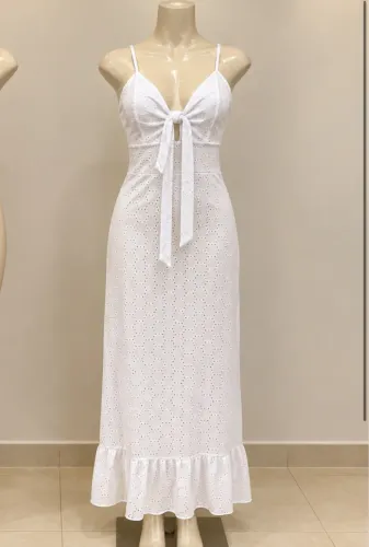 Vestido branco longo laço