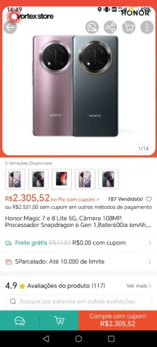 Celular Honor magic 7 lite