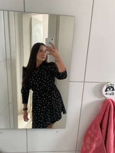 estido Curto Floral Preto Manga Longa - Tamanho M / G (Em Perfeito Estado)