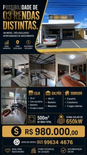 Loja, Galpão e Residência à venda, usina solar de 650KW, 430 m² construído por R$ 980.000,