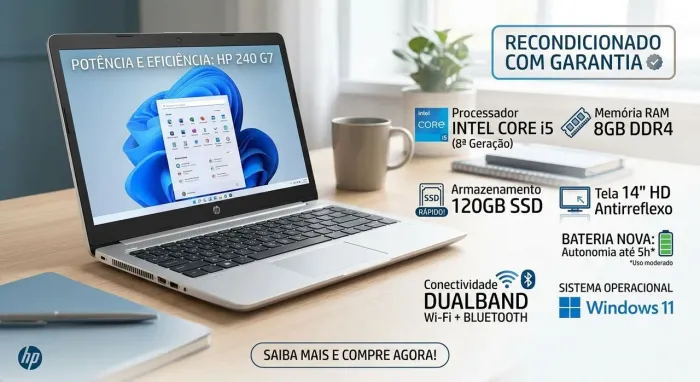Notebook HP 240 G7 - Intel Core I5 de 8 geração
