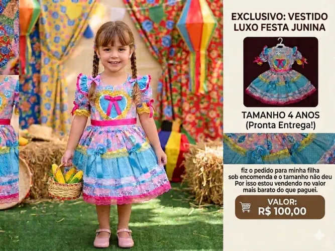 Vestido infantil festa junina luxo