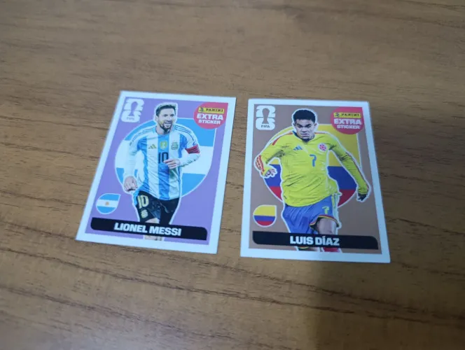 Figurinhas legends do Messi e Luis Diaz