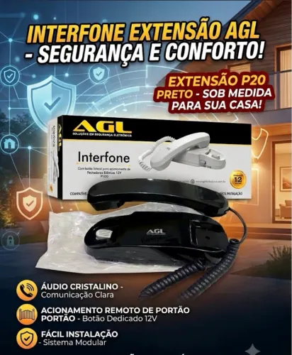 Interfone Extensão AGL P20 Preto - Acionamento de Fechadura 12V