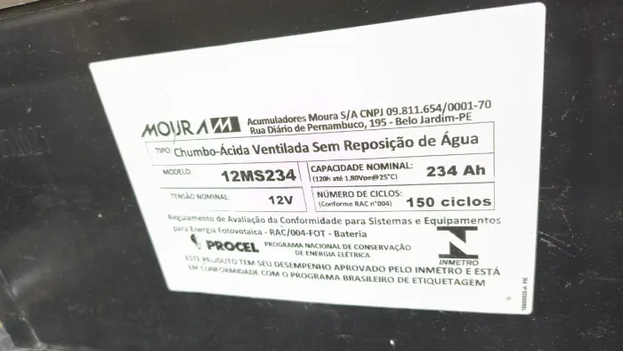 Bateria Estacionaria Moura 234 ah - Nova.
