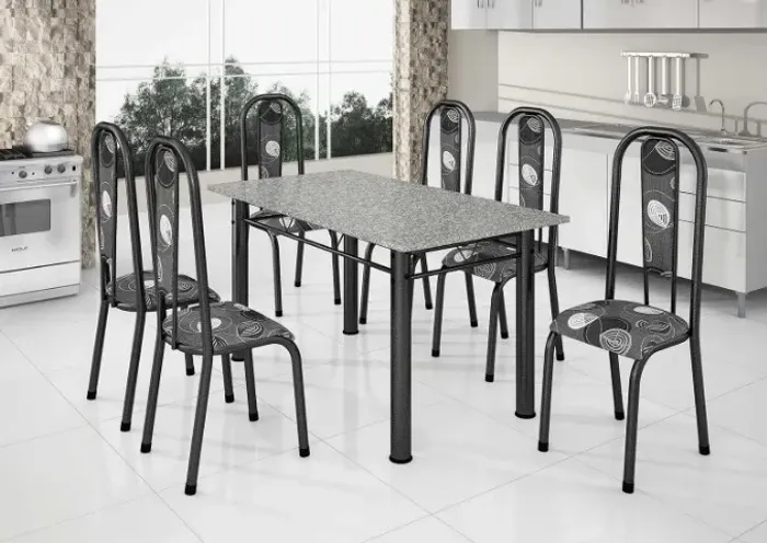 mesa de granito com 6 cadeiras vitoria