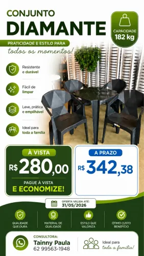 Jogo de Mesa com 4 Cadeiras Diamante Preto Reforçado 182kg Bar Restaurante Área Gourmet