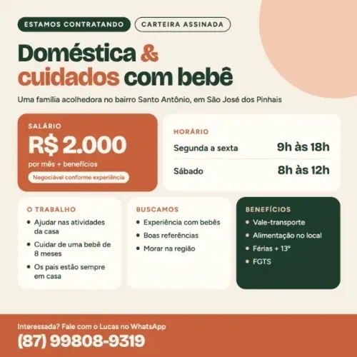 Diarista para limpeza e auxílio com bebê as vezes 