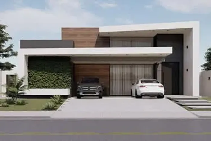 Planta de mansão moderna completa 4 suítes, área gourmet com piscina e até uma academia.