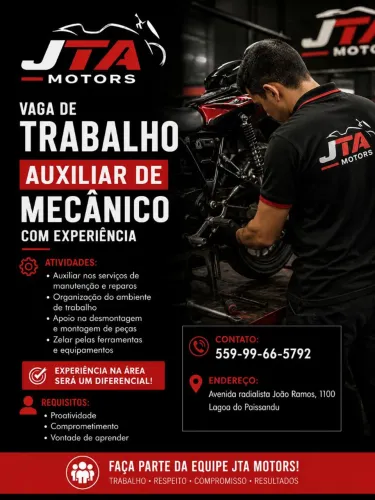 Vaga para auxiliar de moto !!! Com experiência