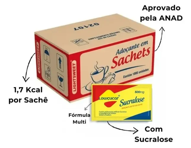 1000 SACHÊS EM PÓ ADOÇANTE DIETÉTICO DA MARCA LOWÇÚCAR 0,5G CADA ENVELOPE/SACHÊ. 