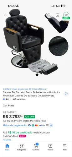 Vendo cadeiras de barbeiro Darus Dubai