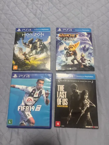 Lote de 4 Jogos PS4 - Horizon, The Last of Us, Ratchet & Clank e FIFA 19