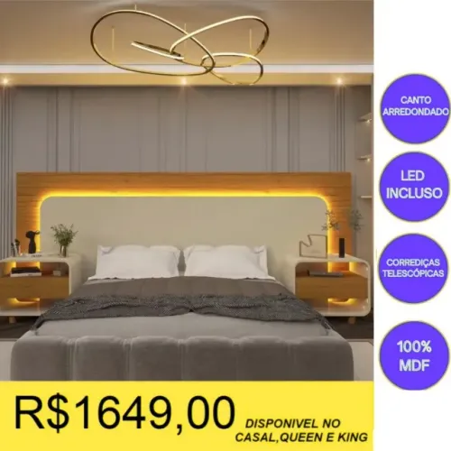 CABECEIRA CASAL, QUEEN OU KING COM LED