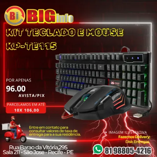Kit Gamer Knup Teclado Semi Mecânico ABNT2 e Mouse Óptico RGB