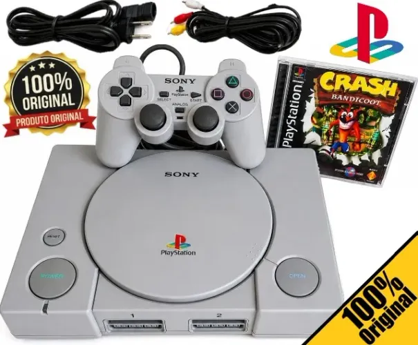 PlayStation 1 Fat Original Sony PS1 Retrô Console Video Game Completo Controle Cabos 110v
