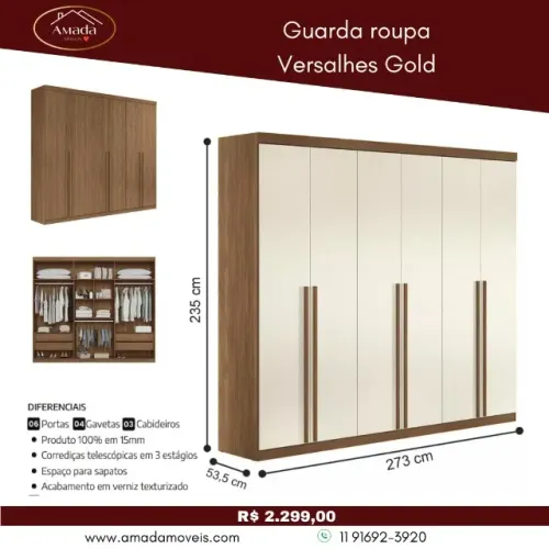 Guarda Roupa Versailles Gold, a pronta entrega
