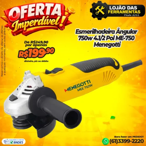 Esmerilhadeira Ângular 750w 4.1/2 Pol ME-750 Menegotti