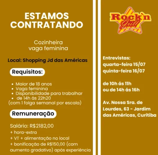 Cozinheira Shopping Jardim das Américas