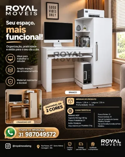 Escrivaninha Computador 1.30M com Armário Multiuso. Produto Novo Direto da Fábrica.