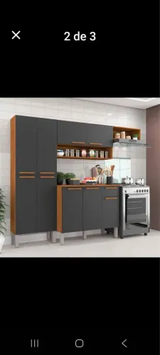 Armário de Cozinha Completo 229cm - Moderno com Nichos e Espaço para Fogão