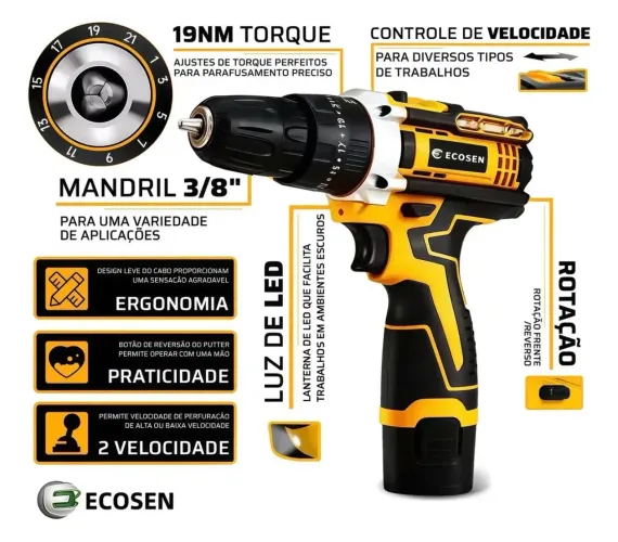 Parafusadeira furadeira sem fio 10mm 3/8 - duas baterias de lítio